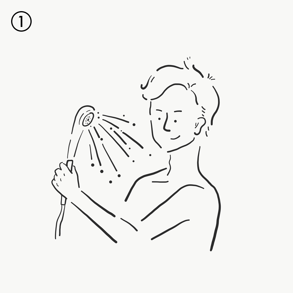 身体をお湯でしっかりと、濡らします。